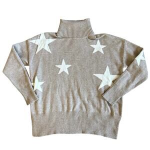 Women’s Sweet Romeo Tan White Star Turtleneck Sweater Size Medium